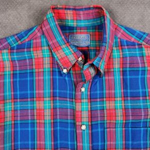 Vintage Pendleton Wool Shirt Mens Medium Blue Red Plaid Long Sleeve Button USA